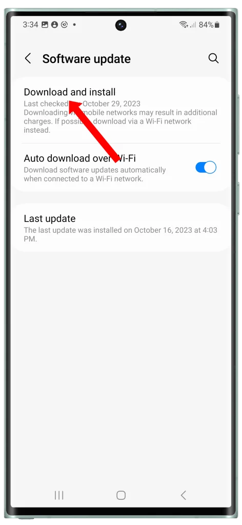 How to check for software updates on a Galaxy S23 Ultra